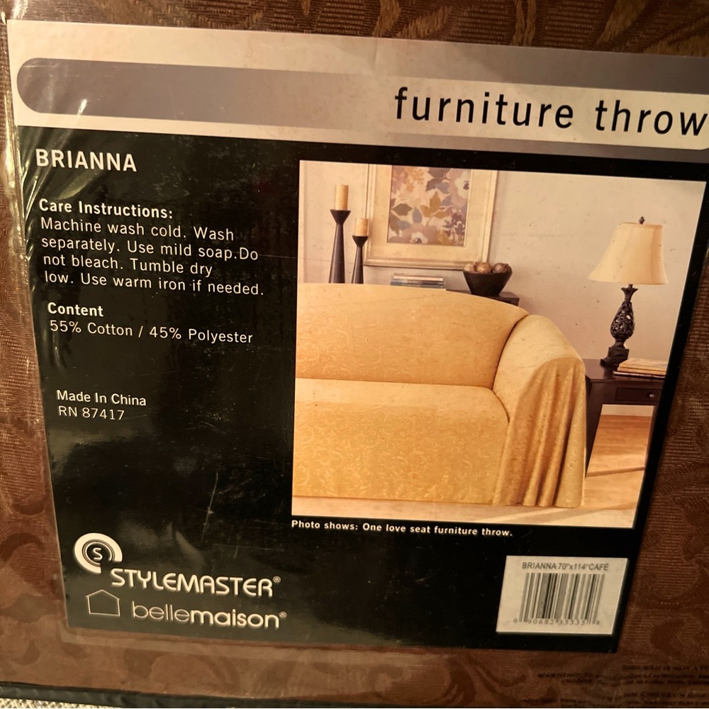 New Stylemaster Brianna Loveseat Cover Throw. Brown Jacquard Design. Cotton/Poly